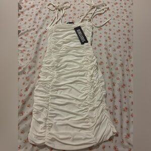white ruched mini dress